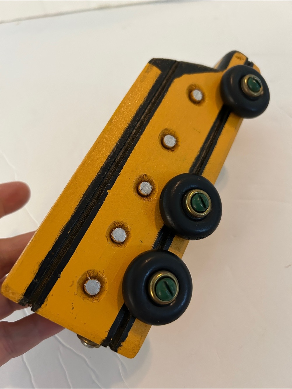 Wooden Yellow Toy Bus with Black Wheels - Kids Toys handmade